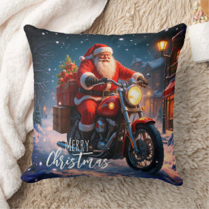 Frohe Weihnachten Santa Claus auf Motorrad Kissen