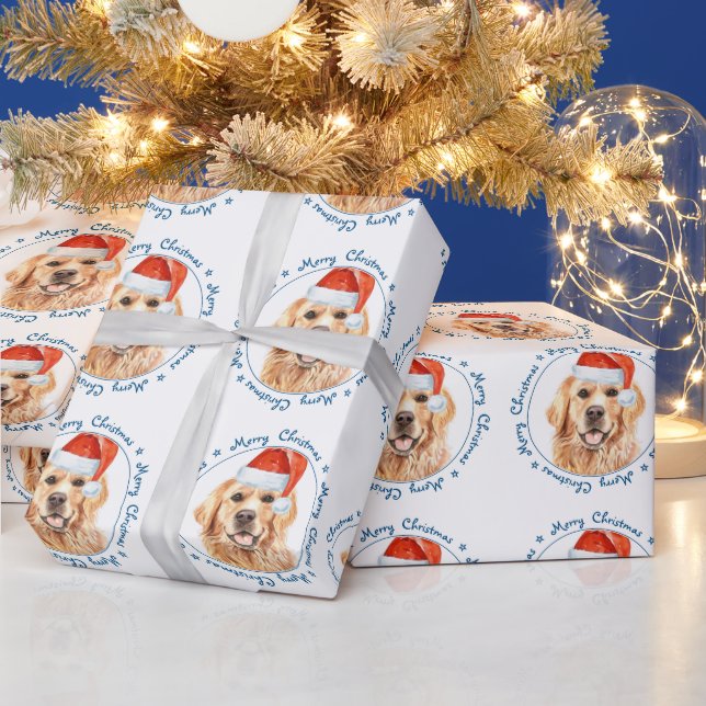 Frohe Weihnachten Santa Dog Golden Retriever Geschenkpapier (Feiertage)