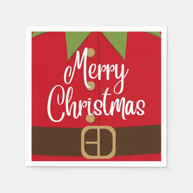 Frohe Weihnachten Santa Elf Anzug Serviette (Vorderseite)
