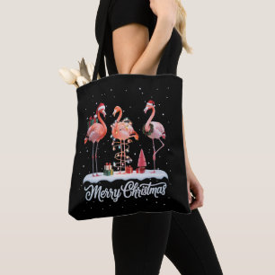 Frohe Weihnachten Santa Flamingo Licht Schnee Weih Tasche