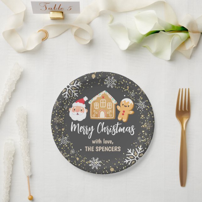 Frohe Weihnachten Santa Gingerbread House Party Pappteller (Hochzeit)