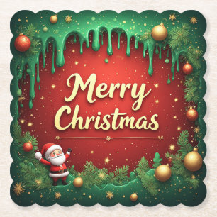 Frohe Weihnachten Santa Grüne Umrandung  Untersetzer
