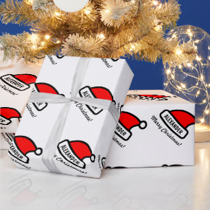 Frohe Weihnachten Santa-Hut Hochglanz individuell Geschenkpapier
