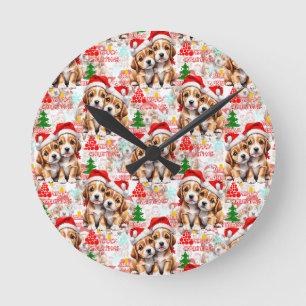 Frohe Weihnachten Santa Hut Hund Welpe Design - We Runde Wanduhr