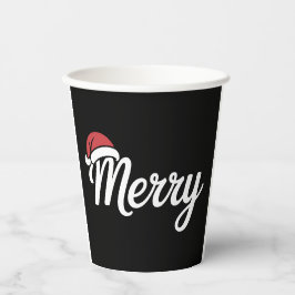Frohe Weihnachten Santa Hut in fett schwarz Pappbecher