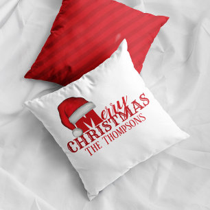 Frohe Weihnachten Santa Hut Personalisiert Familie Kissen