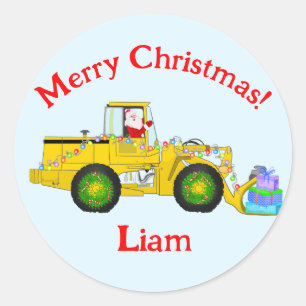 Frohe Weihnachten Santa im Bulldozer liefert Gesch Runder Aufkleber