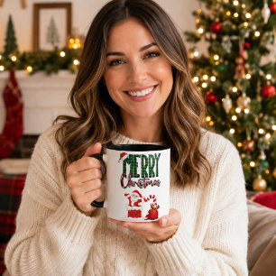 Frohe Weihnachten Santa Kariert Schwarzer Akzent Tasse