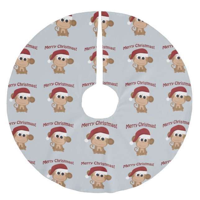 Frohe Weihnachten! Santa Monkey Polyester Weihnachtsbaumdecke (Vorderseite)