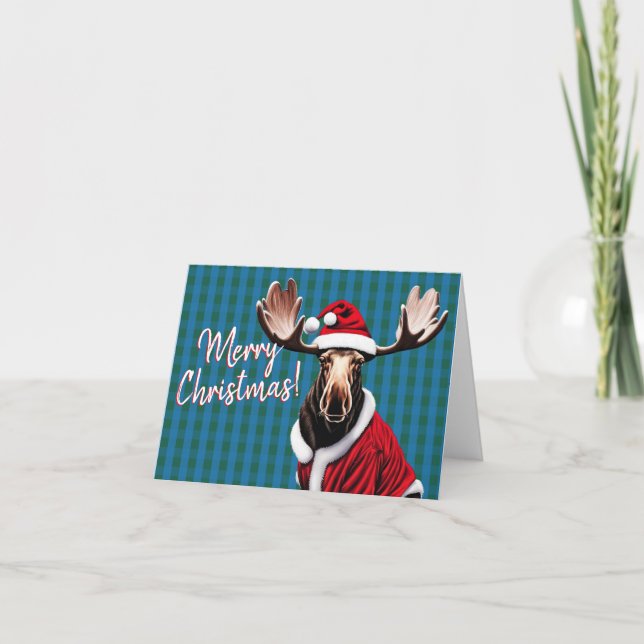 Frohe Weihnachten, Santa Moose! Weihnachtskarte Dankeskarte (Vorderseite)