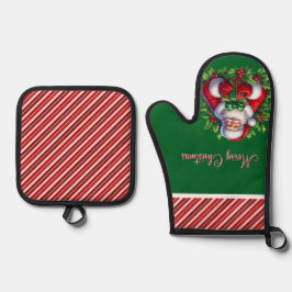 Frohe Weihnachten Santa Ofenhandschuh & Topflappen-Set