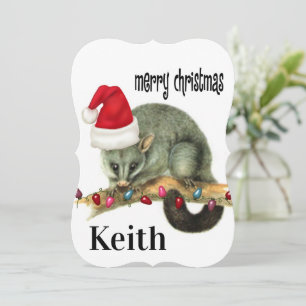 Frohe Weihnachten Santa Opossum Flach Grußkarte Karte