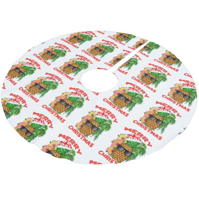 Frohe Weihnachten Santa Pineaple Polyester Weihnachtsbaumdecke (Schrägansicht)