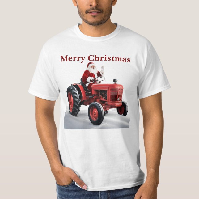 Frohe Weihnachten Santa Red Traktor Coole Farm T-Shirt (Vorderseite)