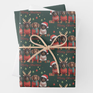 Frohe Weihnachten Santa Rentier Dachshund Wiener  Geschenkpapier Set