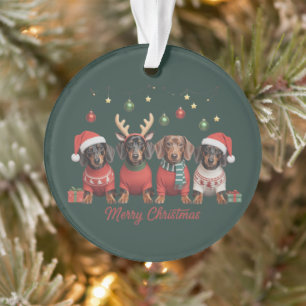Frohe Weihnachten Santa Rentier Dachshund Wiener Ornament