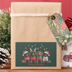 Frohe Weihnachten Santa Rentier Dachshund Wiener  Rechteckiger Aufkleber