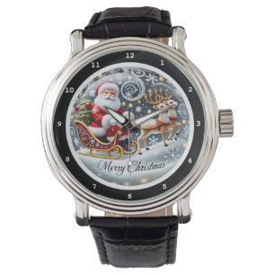 Frohe Weihnachten Santa Rentier Schlitten Armbanduhr