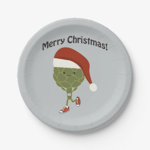 Frohe Weihnachten! Santa Running Artichoke Pappteller