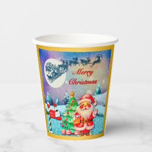 Frohe Weihnachten Santa, Schlitten, Rentier, Schne Pappbecher