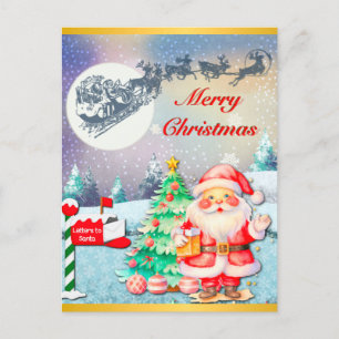 Frohe Weihnachten Santa, Schlitten, Rentier, Schne Postkarte