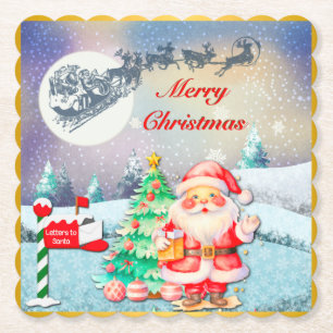 Frohe Weihnachten Santa, Schlitten, Rentier, Schne Untersetzer
