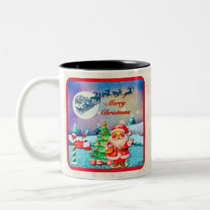 Frohe Weihnachten Santa, Schlitten, Rentier, Schne Zweifarbige Tasse