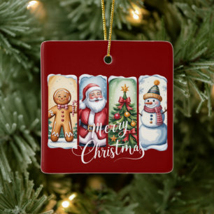 Frohe Weihnachten Santa Schneemann Weihnachtsbaum  Keramikornament