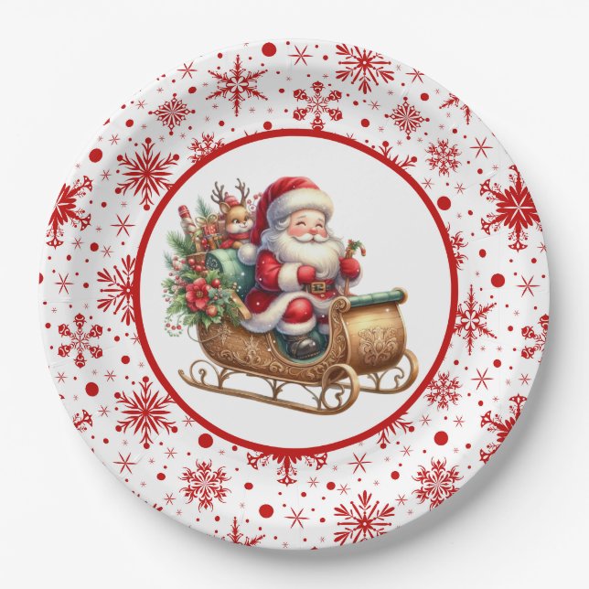 Frohe Weihnachten Santa Sled Pappteller (Vorderseite)