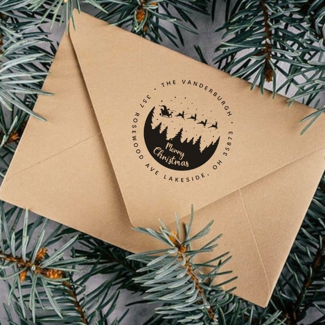 Frohe Weihnachten Santa Sleigh Custom Rücksendeadr Permastempel (Von Creator hochgeladen)
