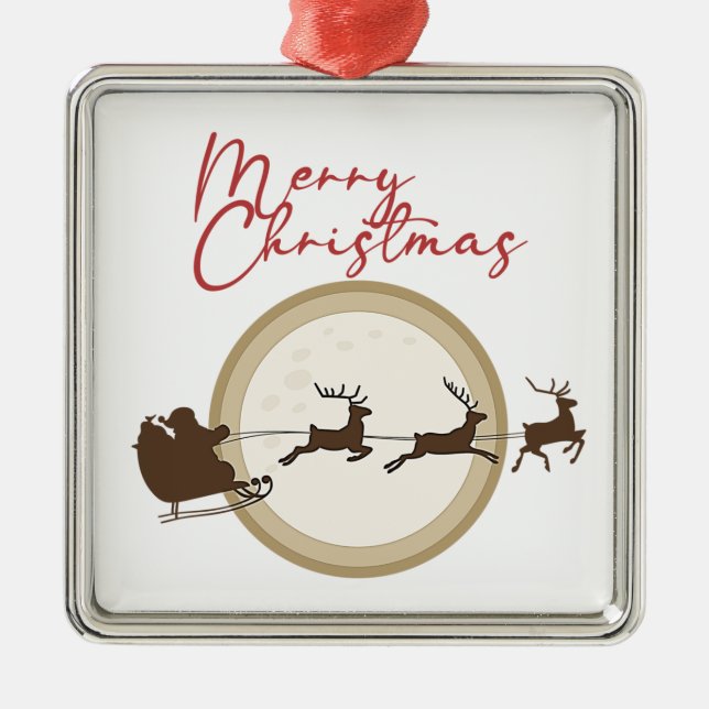 Frohe Weihnachten Santa Sleigh Deer Ornament Aus Metall (Vorne)