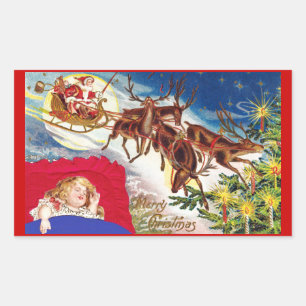 Frohe Weihnachten Santa Sleigh Rechteckiger Aufkleber