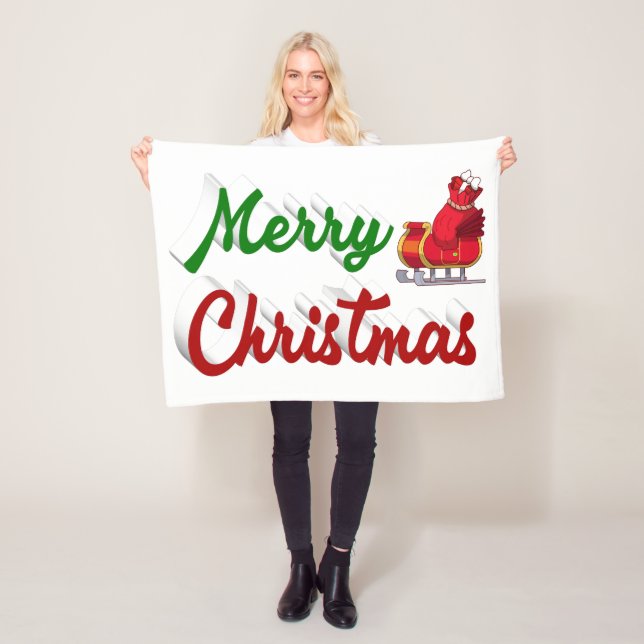 Frohe Weihnachten Santa Sleigh Rot-Grün-Skript Fleecedecke (Beispiel)