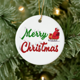 Frohe Weihnachten Santa Sleigh Rot-Grün-Skript Keramik Ornament
