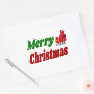 Frohe Weihnachten Santa Sleigh rot grüne Typografi Ovaler Aufkleber
