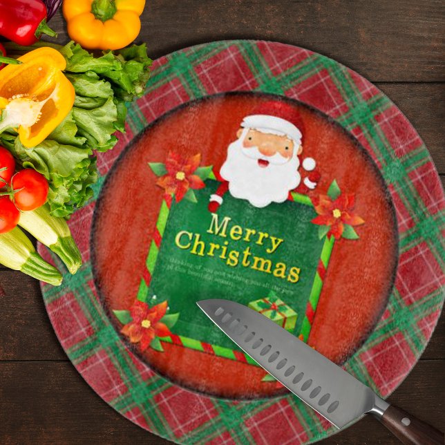 Frohe Weihnachten Santa Tartan Kariert Schneidebrett (Merry Christmas Santa Tartan Plaid Cutting Board by Looly Elzayat
)