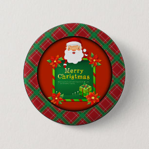 Frohe Weihnachten Santa Tartan Karo Button