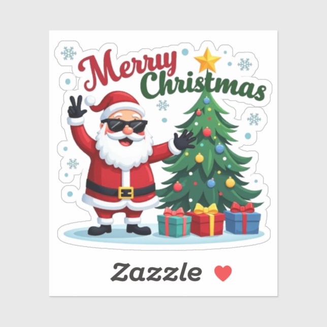 Frohe Weihnachten | Santa & Tree Design Aufkleber (Blatt)