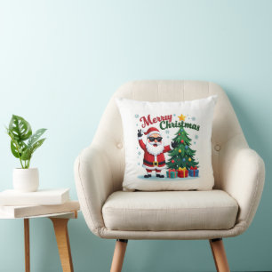 Frohe Weihnachten   Santa & Tree Design Kissen
