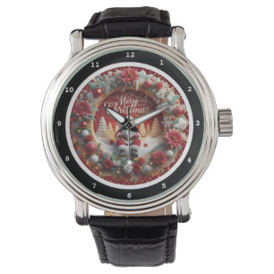 Frohe Weihnachten Santa und Kranz Dekorativ Armbanduhr