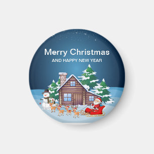 Frohe Weihnachten - Santa und Rentiere Magnet