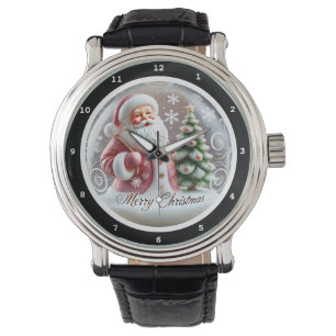 Frohe Weihnachten Santa und Schneeflocken Armbanduhr