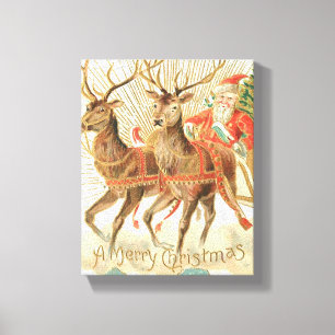 Frohe Weihnachten (Santa und seine Rentiere) Leinwanddruck