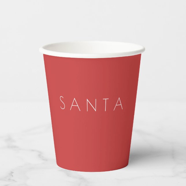 Frohe Weihnachten Santa White Red Modern Minimal Pappbecher (Vorderseite)