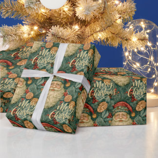 Frohe Weihnachten Santa William Morris Stil Geschenkpapier
