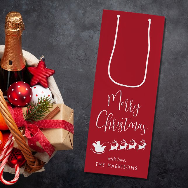 Frohe Weihnachten Santas Sleigh Red Geschenktüte Für Weinflaschen (Von Creator hochgeladen)