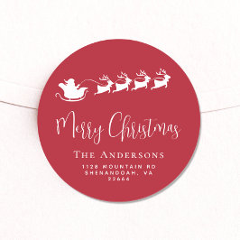 Frohe Weihnachten Santas Sleigh Rote Rücksendeadre Runder Aufkleber