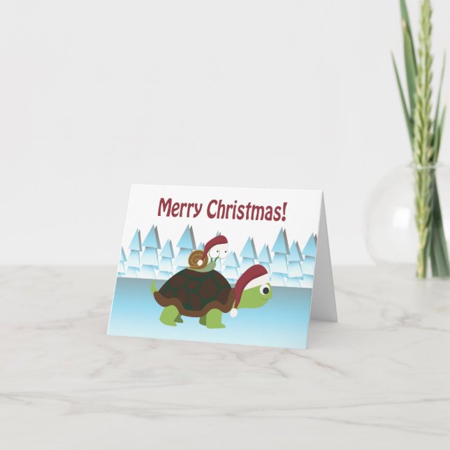 Frohe Weihnachten! Schildkröte und Schnecke Feiertagskarte (Vorderseite)