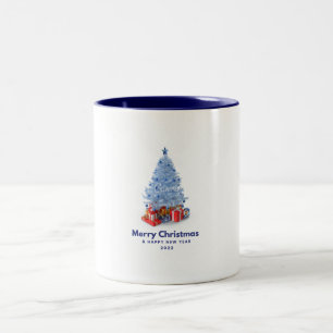 Frohe Weihnachten Schirmbaum- & Geschenke-Tasse Zweifarbige Tasse
