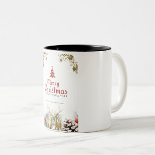 Frohe Weihnachten Schirmbaum- und Hirsch-Tasse Zweifarbige Tasse